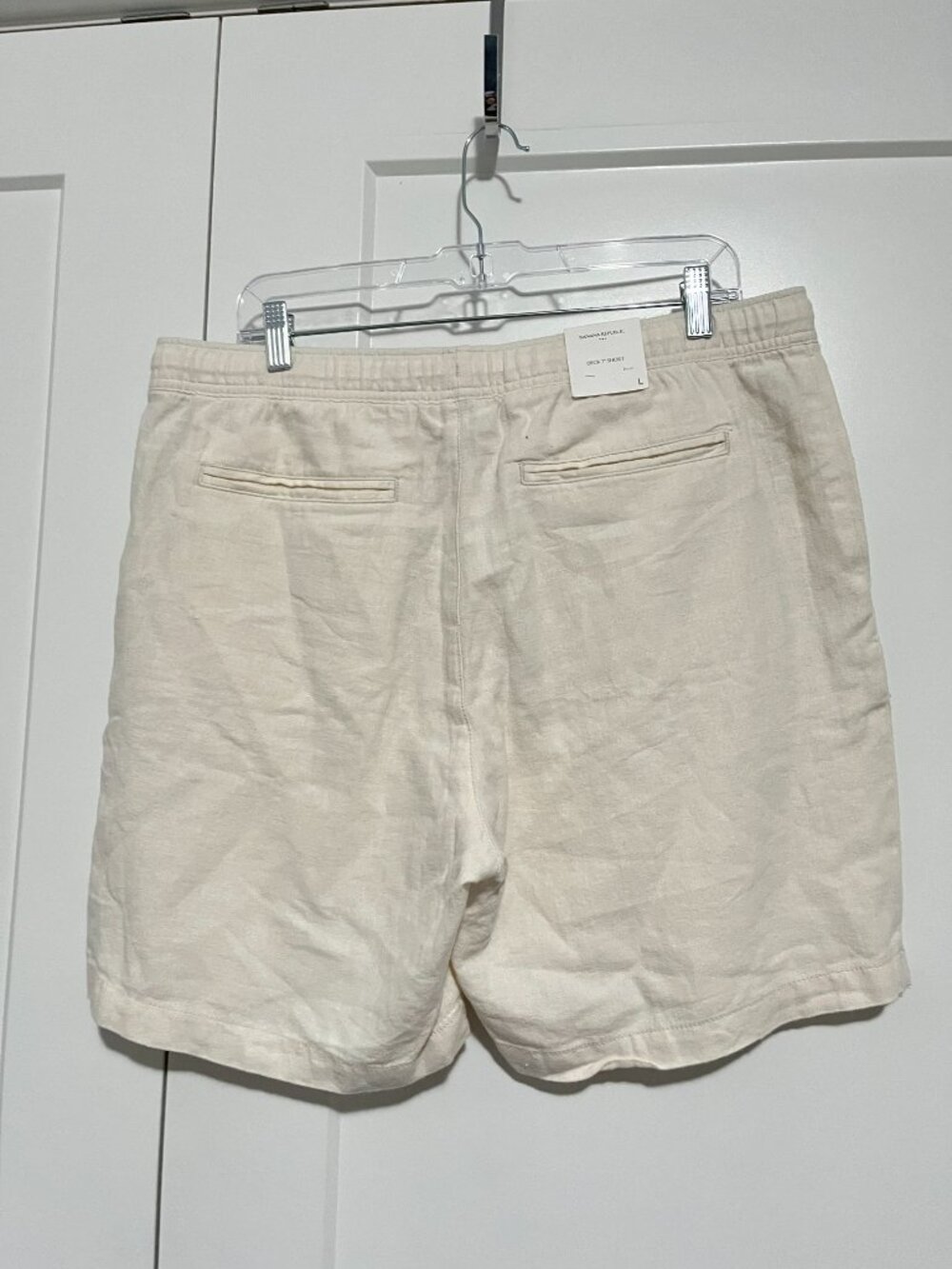 New Banana Republic Large Ivory Beige Linen Deck 7" Shorts with Pockets - Picture 2 of 9